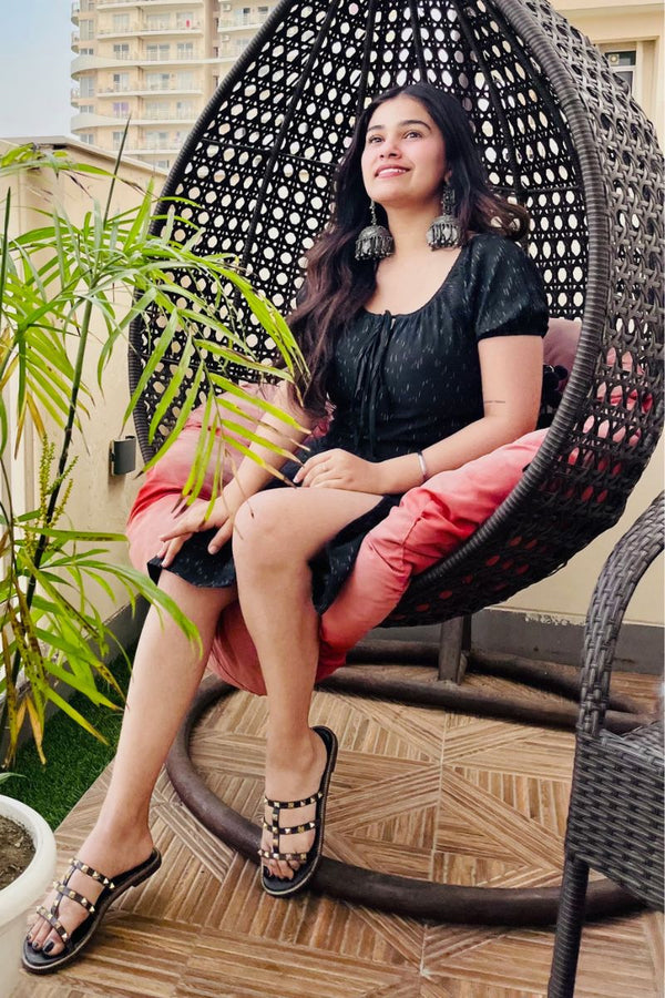 Black Ikat Slit Dress