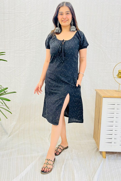 Black Ikat Slit Dress