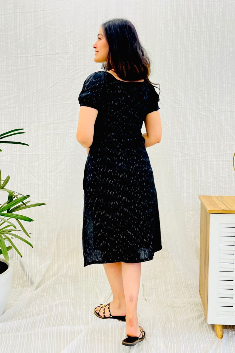 Black Ikat Slit Dress