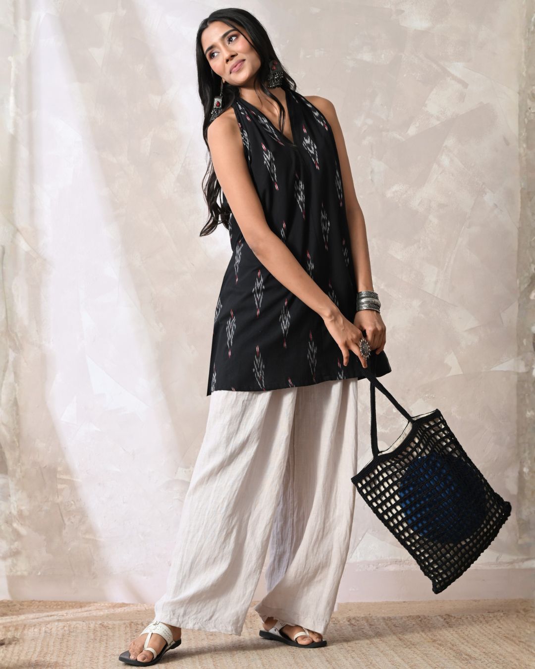 Mishti Black Ikat Short Kurti