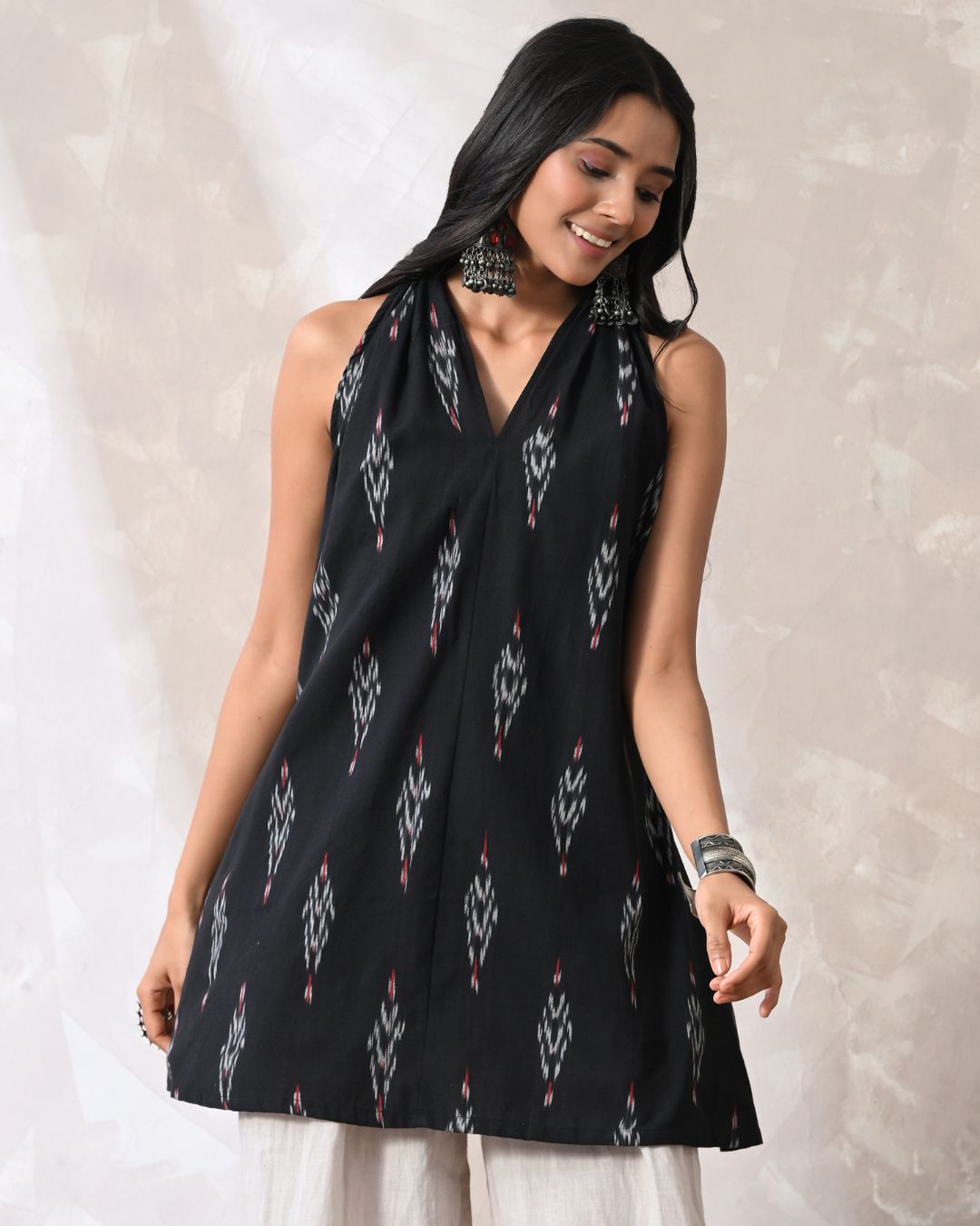 Mishti Black Ikat Short Kurti