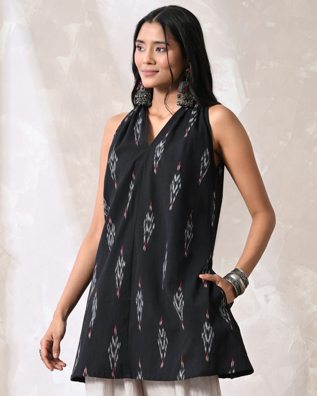 Mishti Black Ikat Short Kurti