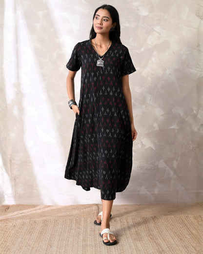 Black Ikat Aline Dress