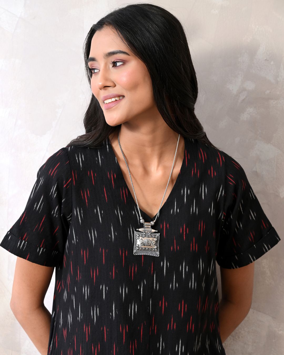 Black Ikat Aline Dress
