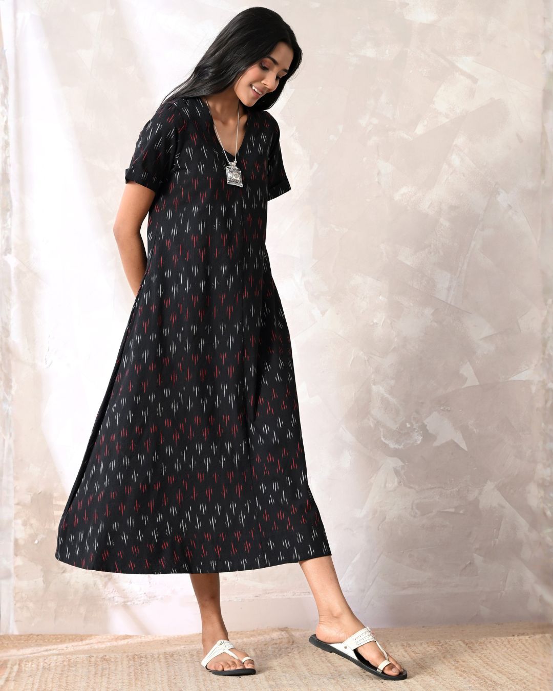 Black Ikat Aline Dress