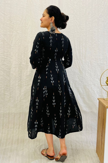 Black Ikat Angrakha Dress With Yellow Detail