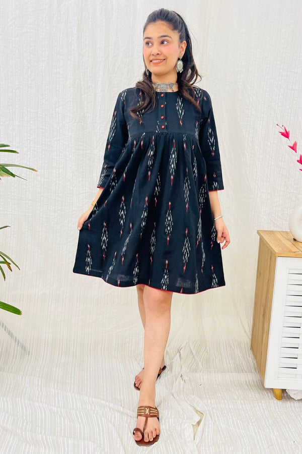 Black Ikat Flared Dress