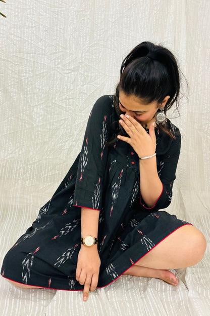 Black Ikat Flared Dress