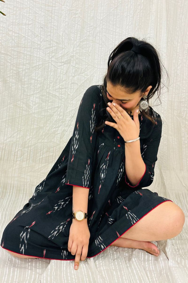Black Ikat Flared Dress