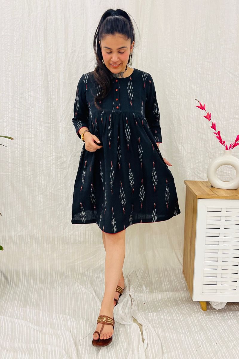 Black Ikat Flared Dress