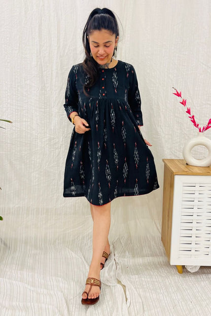Black Ikat Flared Dress