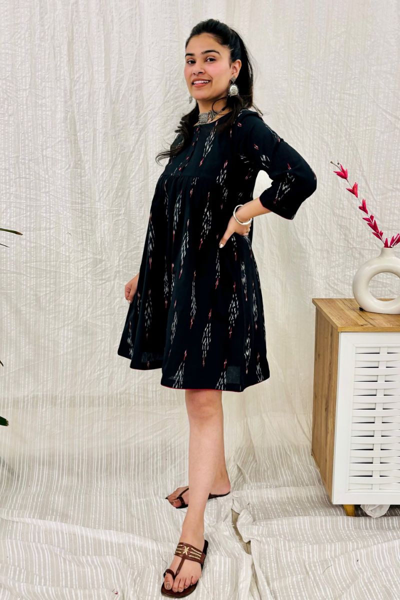 Black Ikat Flared Dress