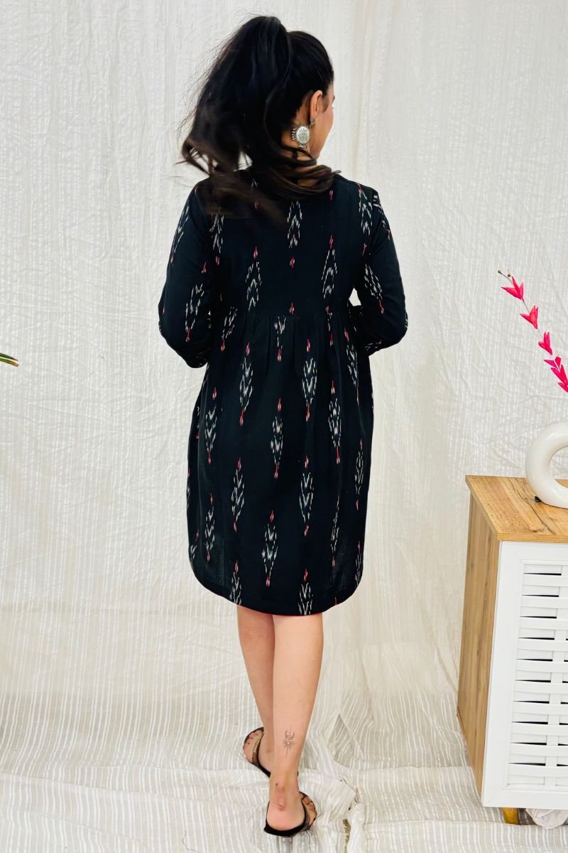 Black Ikat Flared Dress