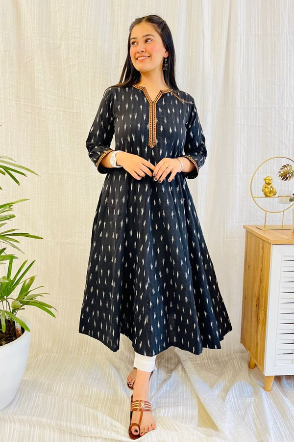 Black Ikat Kalidar Long Kurta