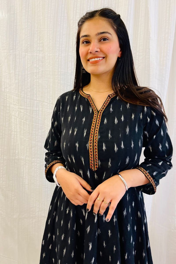 Black Ikat Kalidar Long Kurta