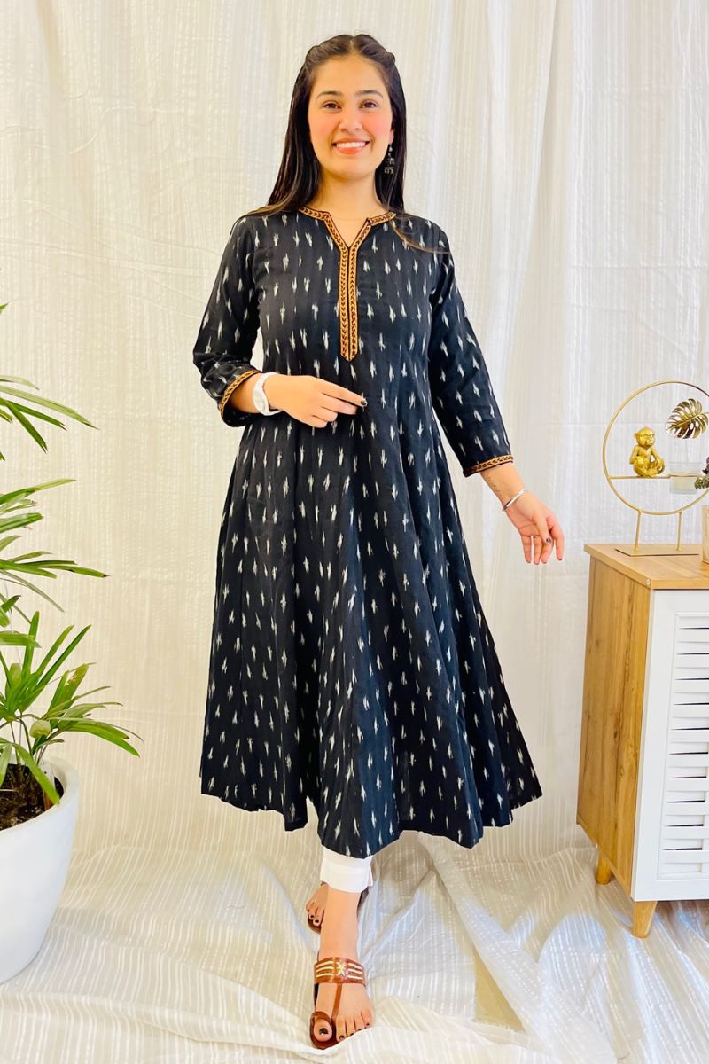 Black Ikat Kalidar Long Kurta
