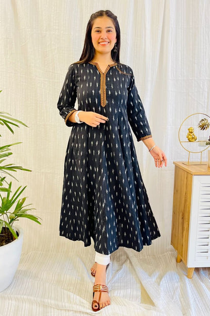Black Ikat Kalidar Long Kurta