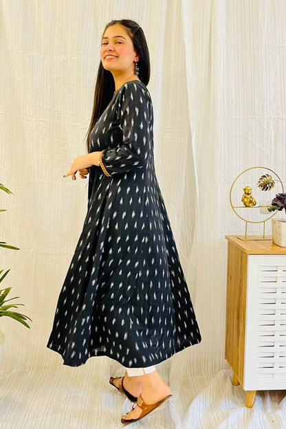 Black Ikat Kalidar Long Kurta