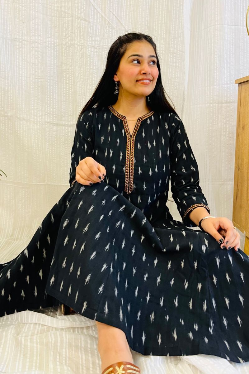 Black Ikat Kalidar Long Kurta