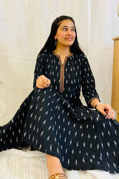 Black Ikat Kalidar Long Kurta