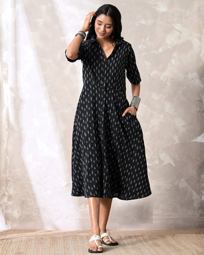 Zoya Black Ikat Shirt Dress