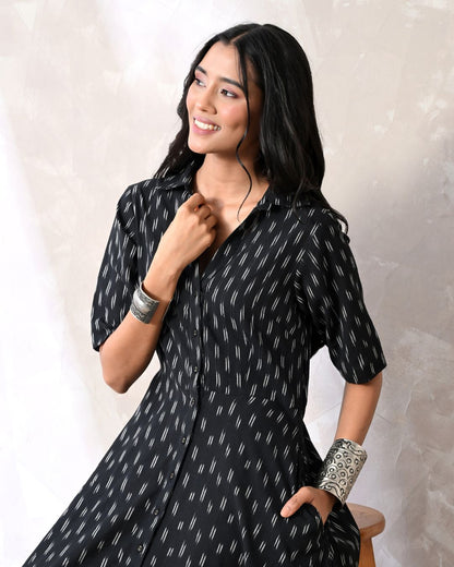 Zoya Black Ikat Shirt Dress