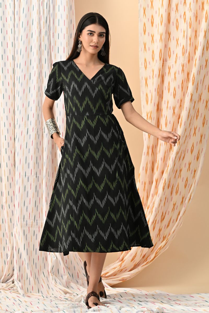 Black Ikat Wrap Dress