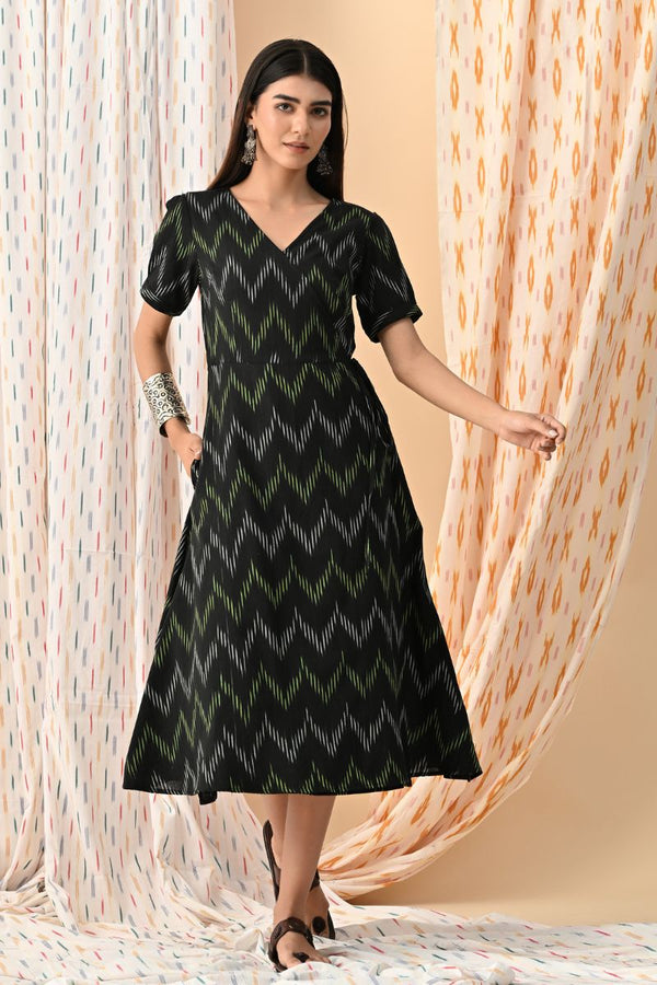 Black Ikat Wrap Dress