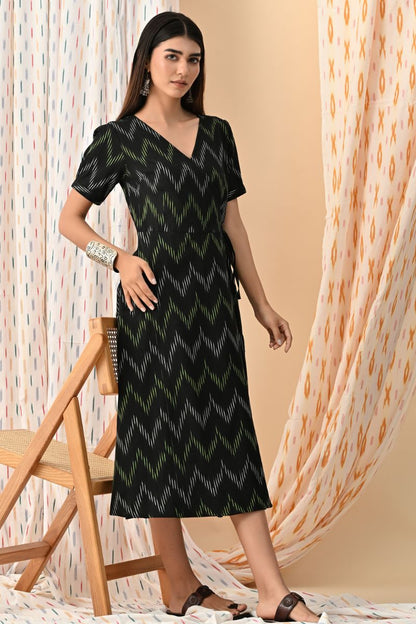 Black Ikat Wrap Dress