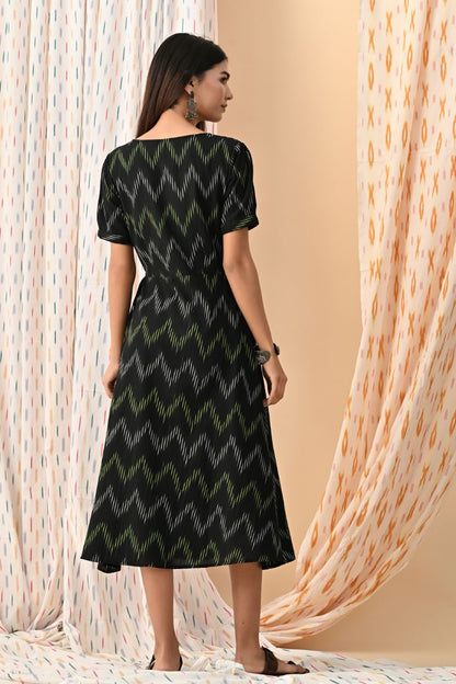 Black Ikat Wrap Dress