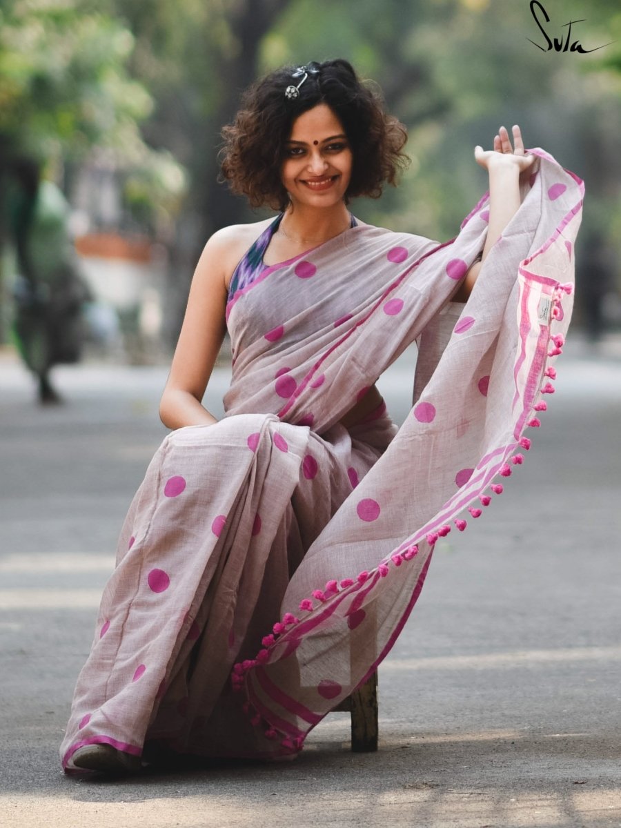 Cinnamon And Mulberry Polka Saree