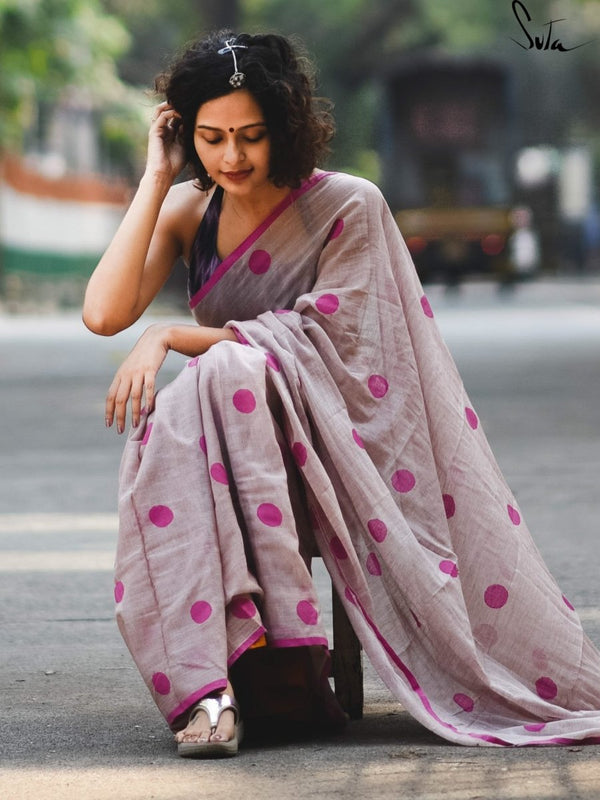 Cinnamon And Mulberry Polka Saree