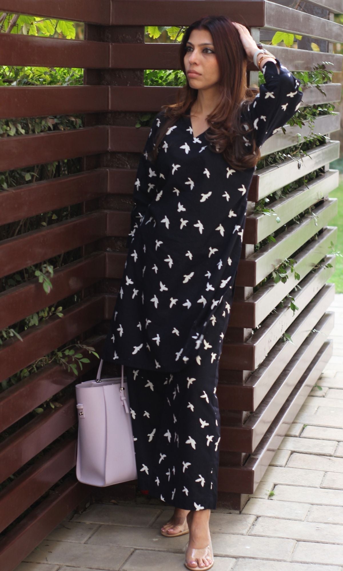 Cotton Black Bird Print Coord Set - Baareeki