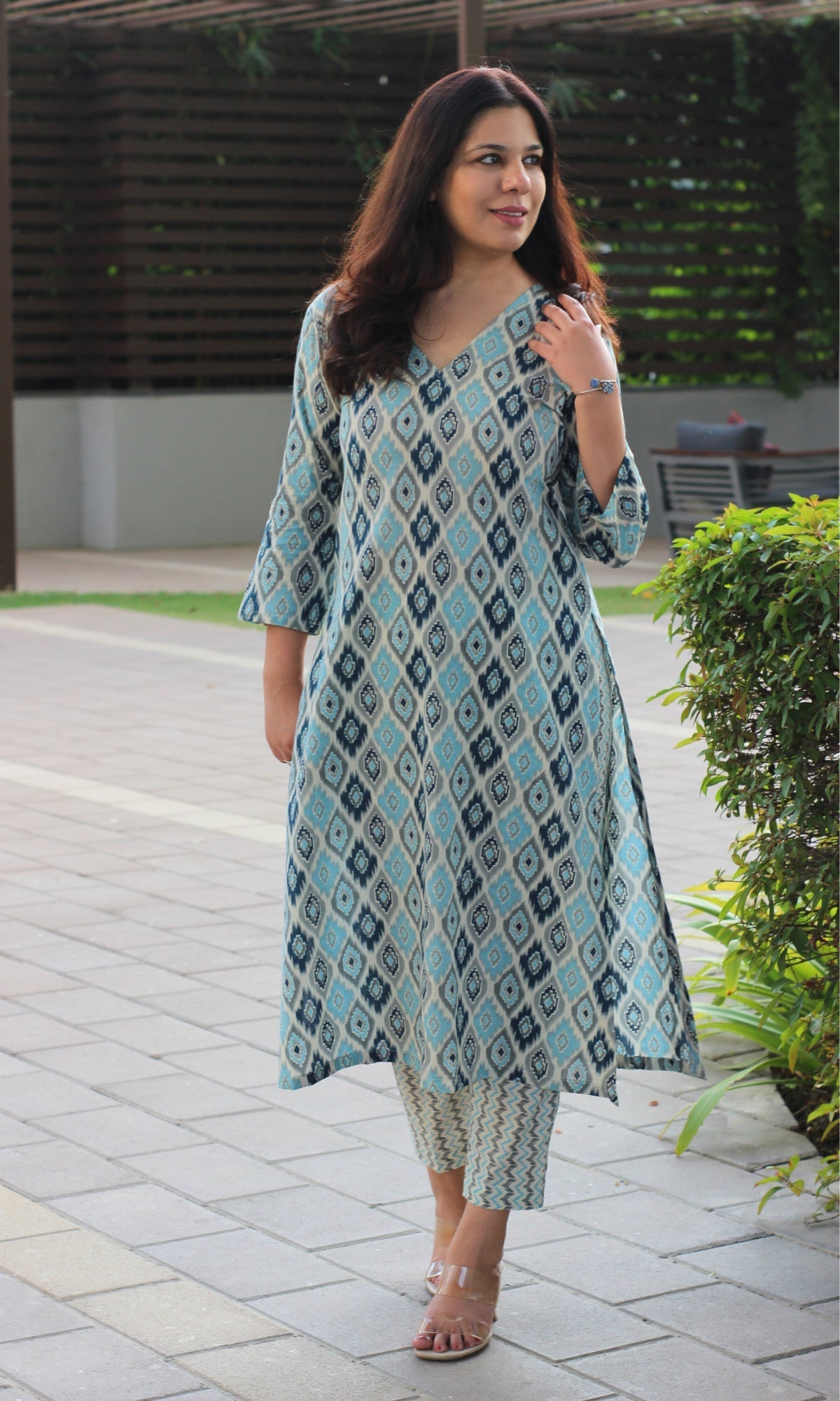 Cotton Block Print Blue Kurta and Pants - Baareeki