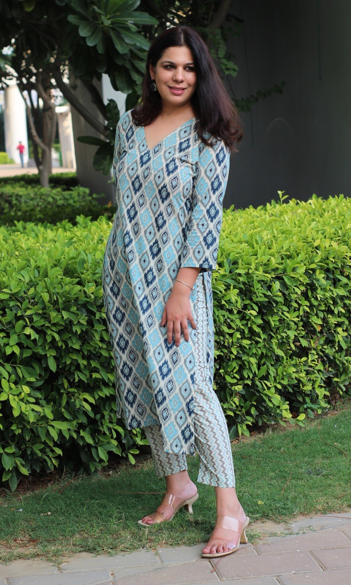 Cotton Block Print Blue Kurta and Pants - Baareeki