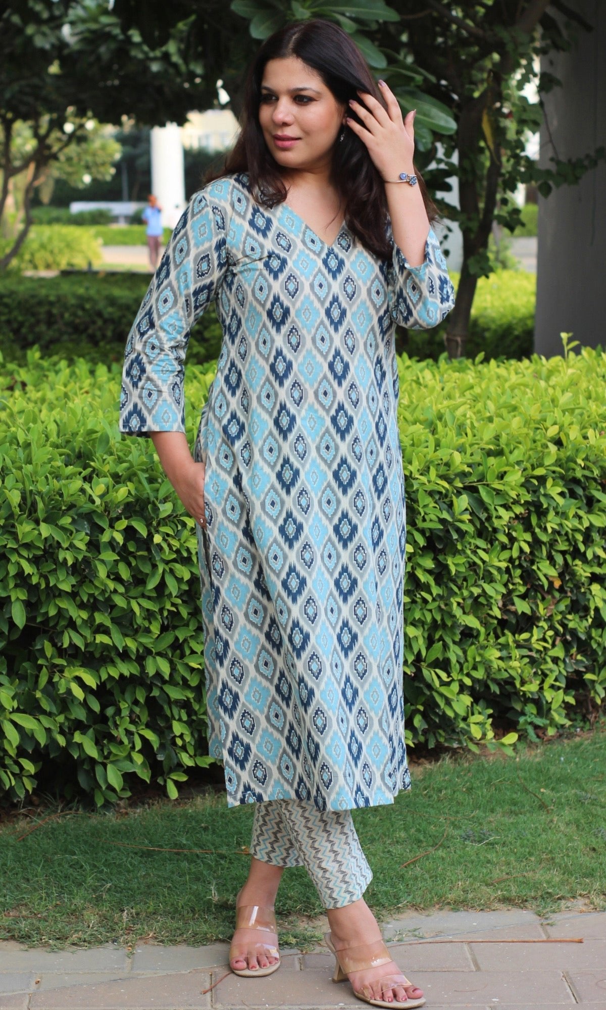 Cotton Block Print Blue Kurta and Pants - Baareeki