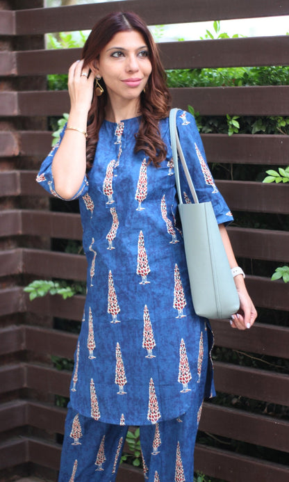 Cotton Block Print Gradient Blue Coord Set - Baareeki