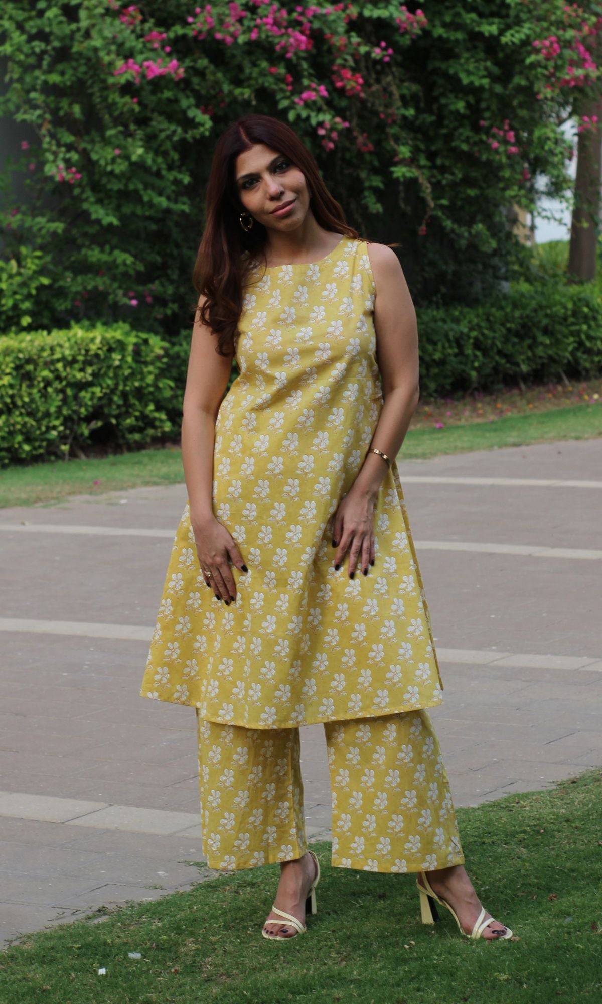 Cotton Boat Neck Yellow and White Coord Set - Baareeki