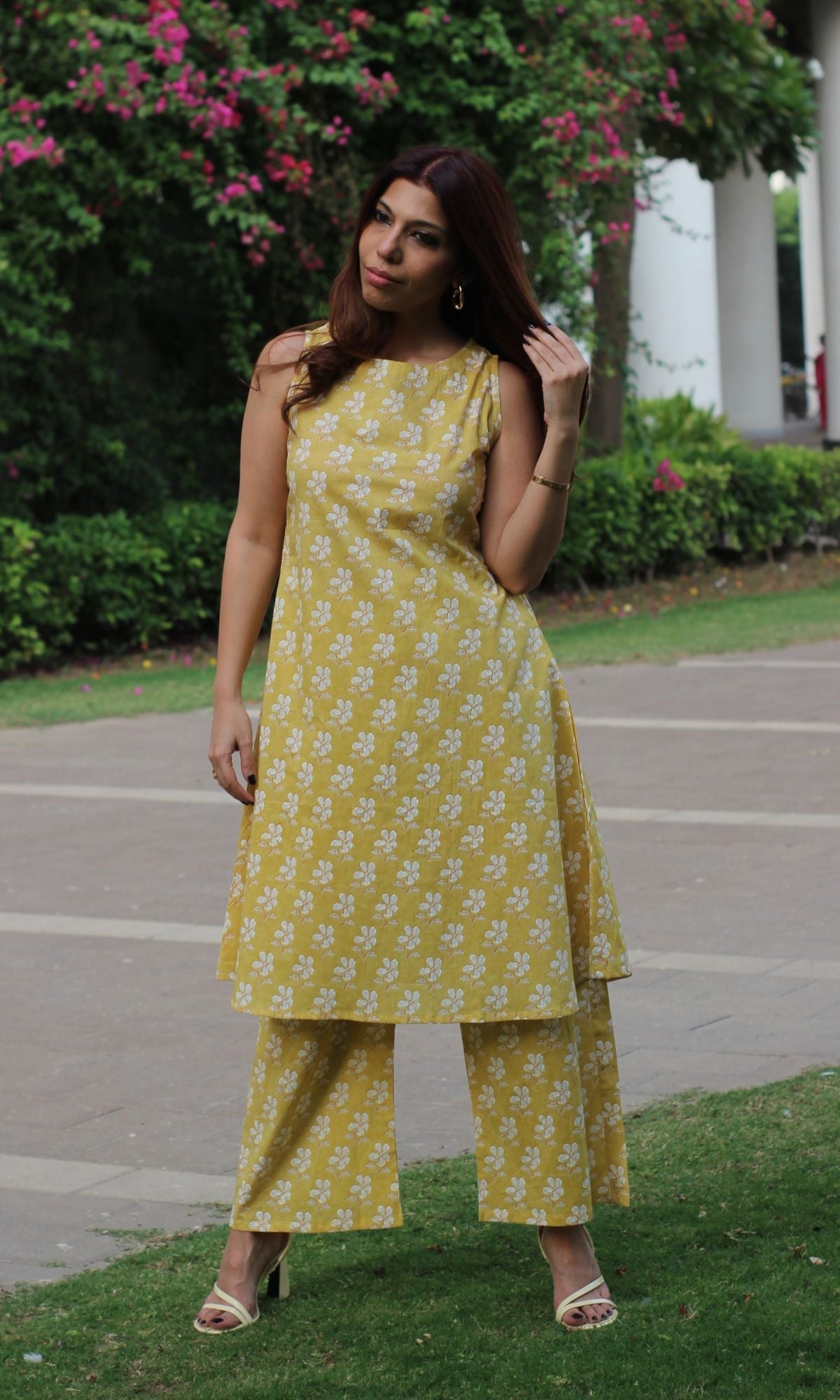 Cotton Boat Neck Yellow and White Coord Set - Baareeki