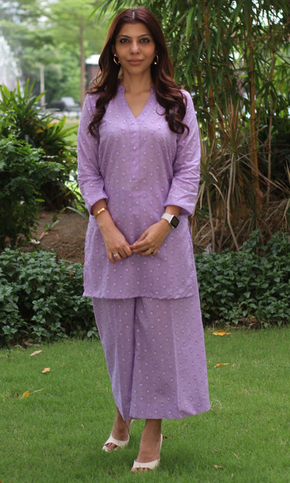 Cotton Dobby Purple Coord Set - Baareeki