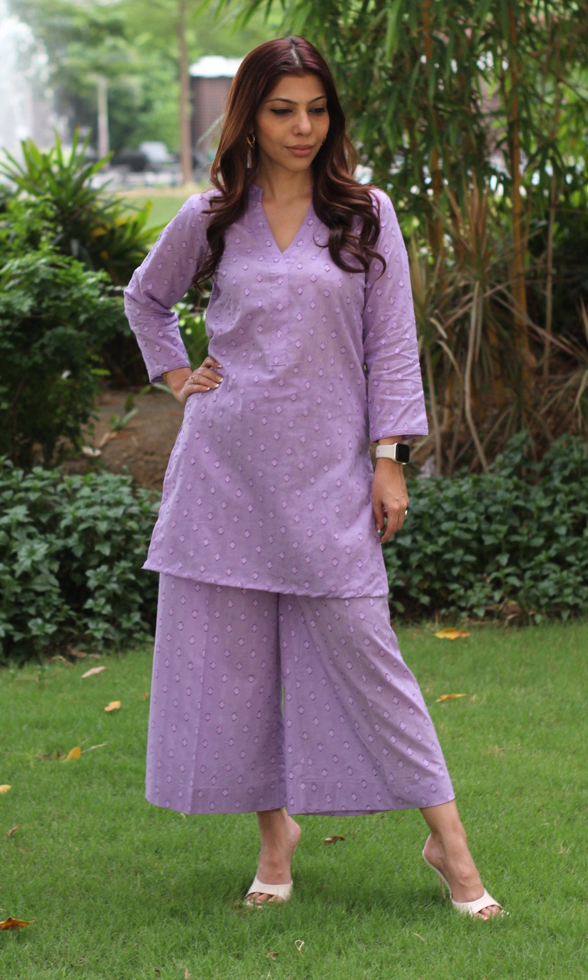 Cotton Dobby Purple Coord Set - Baareeki