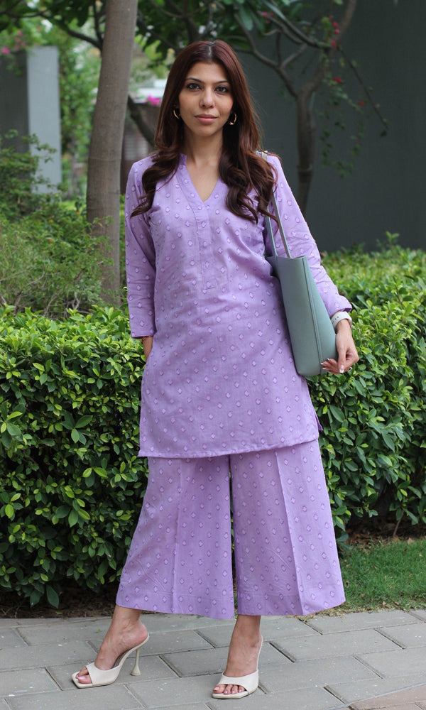 Cotton Dobby Purple Coord Set - Baareeki