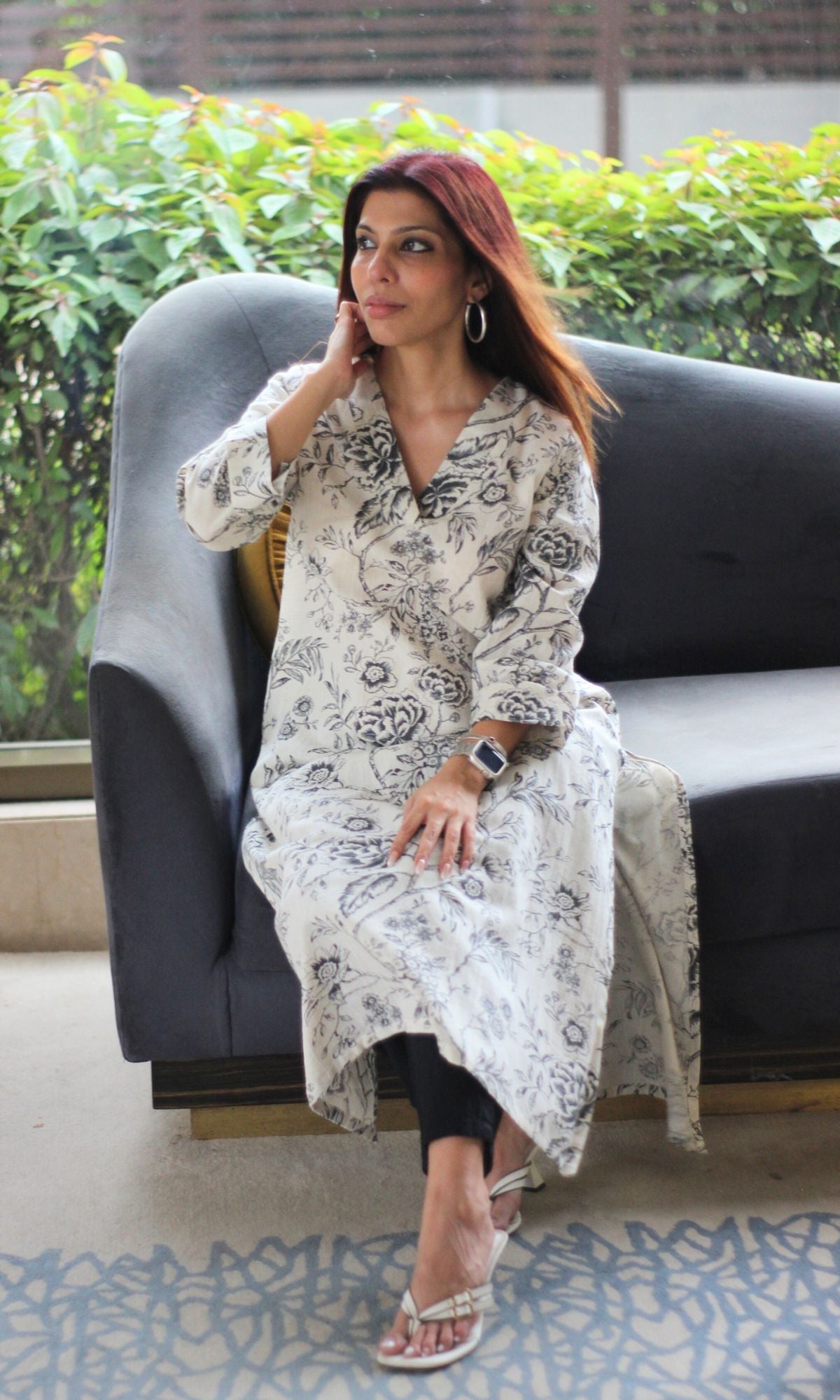 Cotton Flex White & Black Printed Kurta - Baareeki