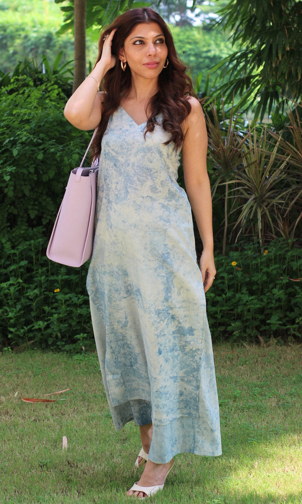 Cotton Gradient Handprinted Blue Coord Set - Baareeki