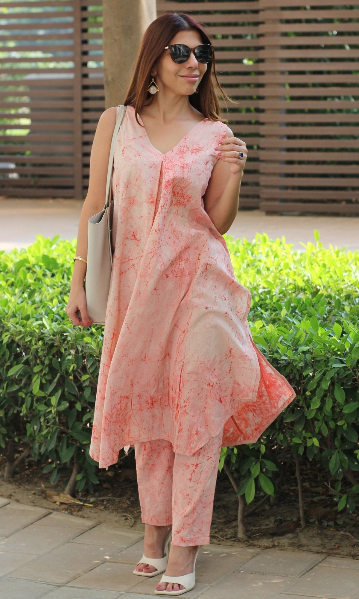 Cotton Gradient Handprinted Peach Coord Set - Baareeki