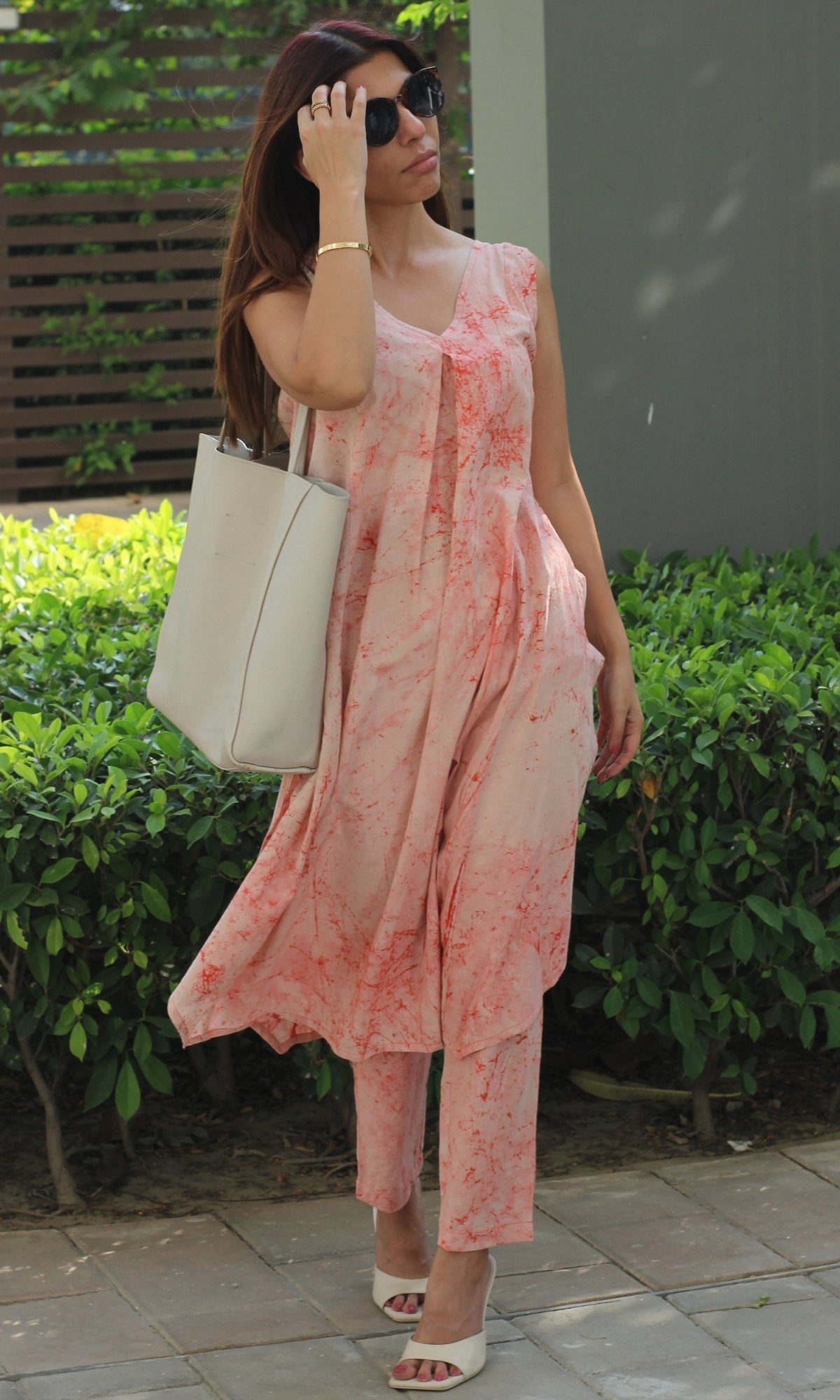 Cotton Gradient Handprinted Peach Coord Set - Baareeki