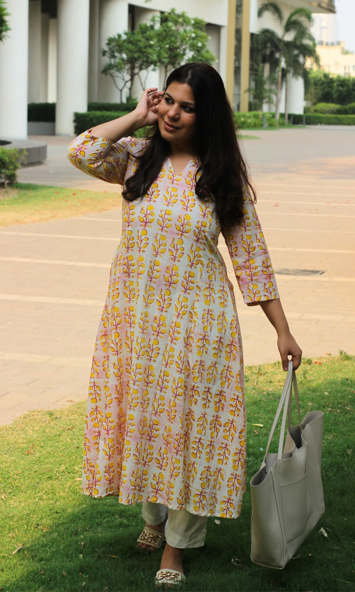 Cotton Gradient Yellow and Pink Printed Kali Kurta - Baareeki