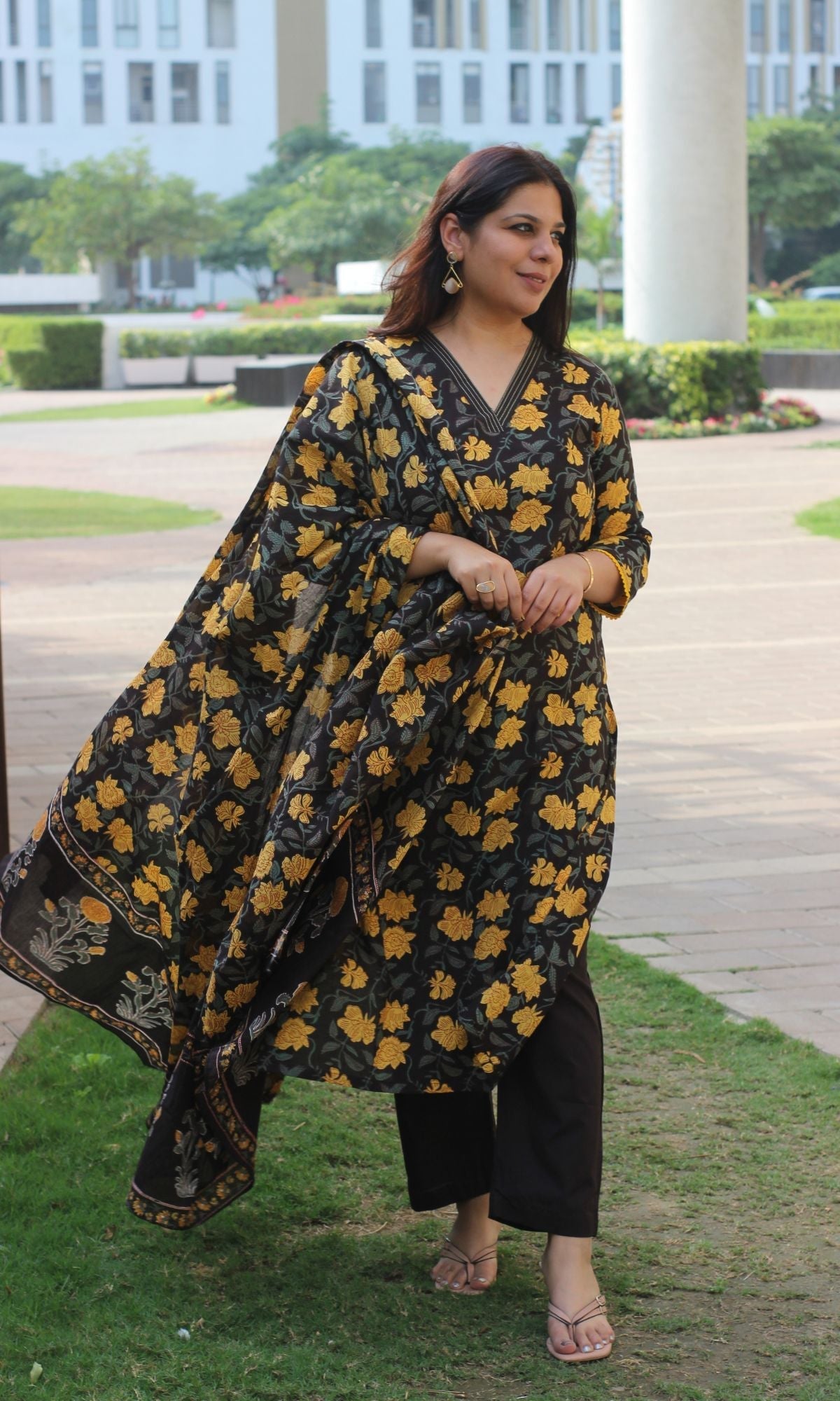 Cotton Green & Yellow Jahota Print Suit with Cotton Printed Dupatta - Baareeki