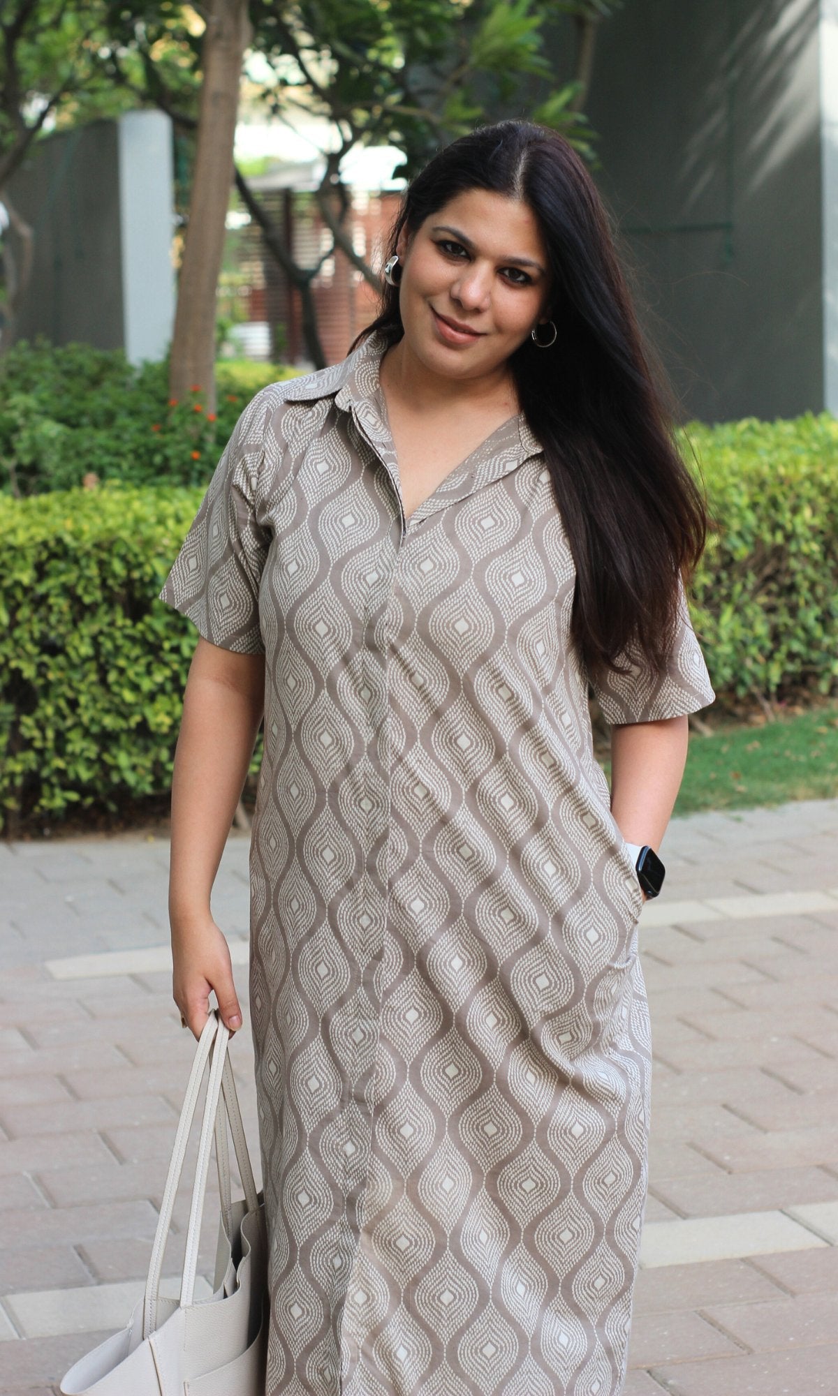 Cotton Handblock Earthy Print Shirt Dress - Baareeki