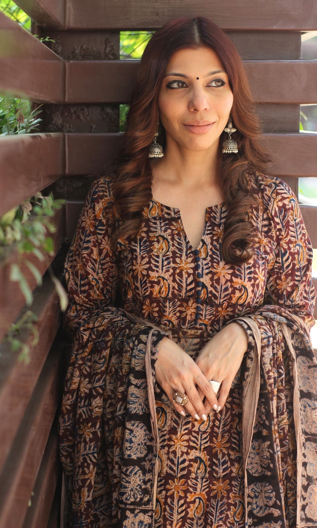 Cotton Handblock Kalamkari Brown Kurta and Dupatta - Baareeki